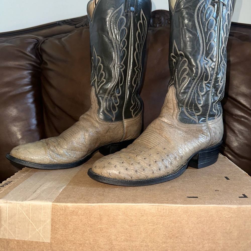 Tony Lama Ostrich olive/sand boots